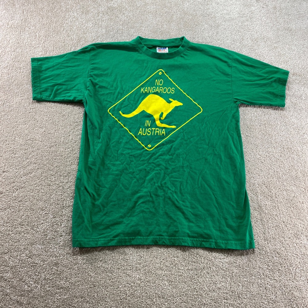 B&C Graphic Shirt Mens Small Green No Kangaroos In Austria Short Sleeve Cotton
